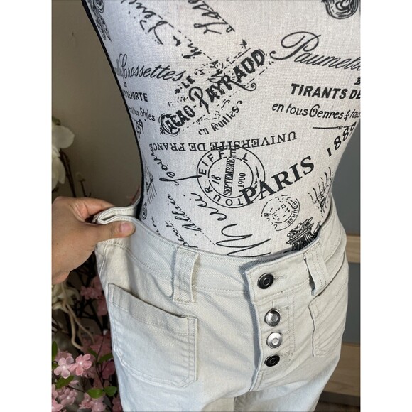 RE Generation Celebrity Pink Sz 7/28 JEANS Frayed Flared Wide Bell Beige - Picture 4 of 8